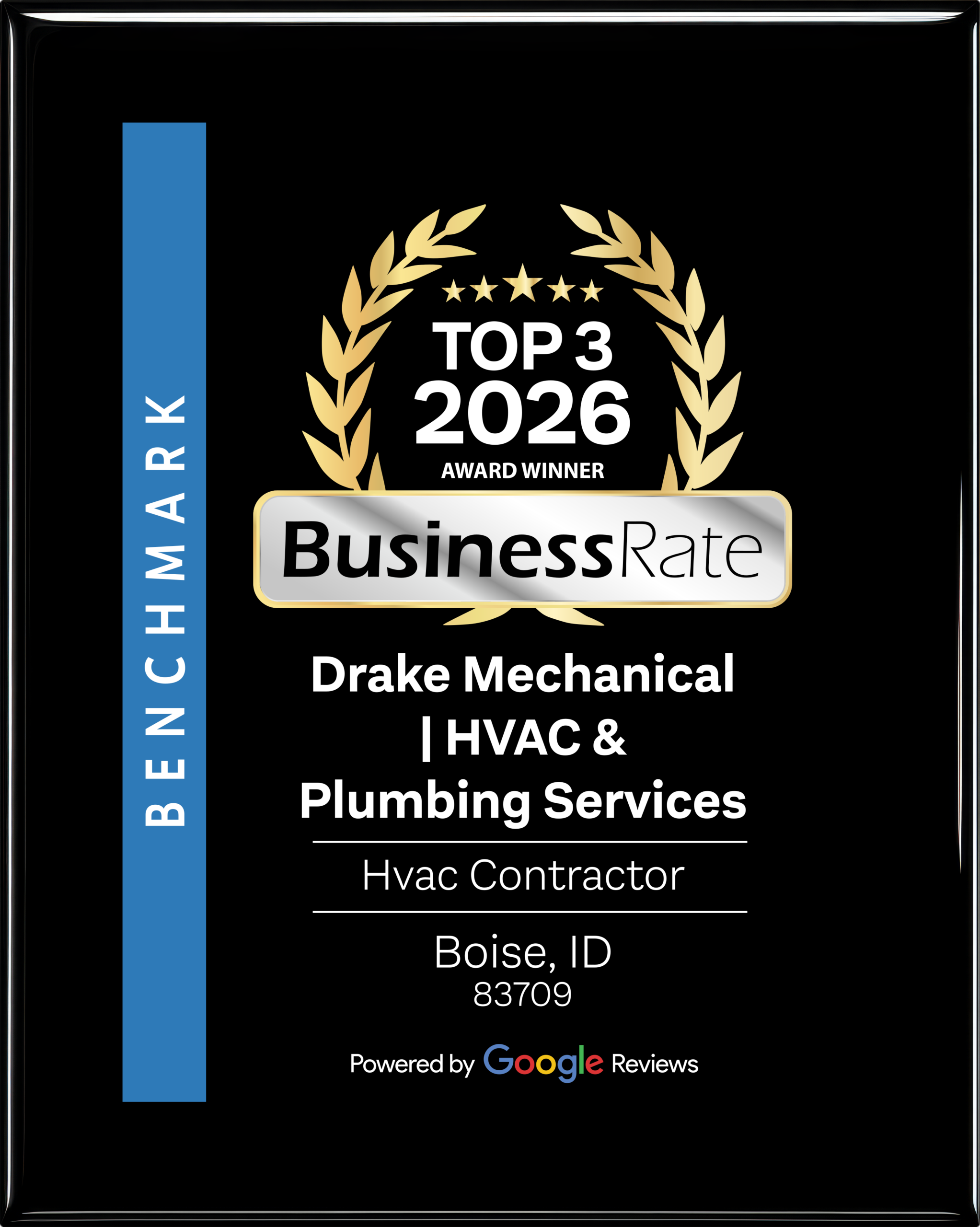 BusinessRate Top 3 2026 Award Winner for Drake Mechanical, HVAC Contractor, Boise ID 83709